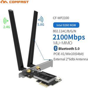 Dual Band 2100Mbps Desktop Wireless PCI-E WiFi AC 9260NGW Bluetooth 5.0 Adapter 802.11ac 2.4G/5G MU-MIMO for Win10 6dbi Antenna