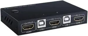 HDMI KVM Switch Box 4K Video Display Metal Shell Switcher Splitter for 2 PC Sharing Keyboard Mouse Printer Switching