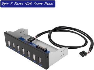 5.25 inch CD-ROM Drive Bay Front Panel 9pin/19pin 7 Port USB 2.0/3.0 Hub Floppy Bay Drive Panel Expansion Adapter Connector