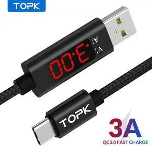 AC27 3A USB Type C Cable  USBC Fast Charging Cable Voltage & Current Display USB-C Cable for  S9 S8 redmi note 7
