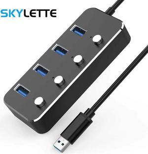 Alloy 4-Port USB 3.0 Hub Sub-control Switch HUB 30/60/120cm Cable Upto 5Gbps Splitter For Multi USB Desktop Laptop