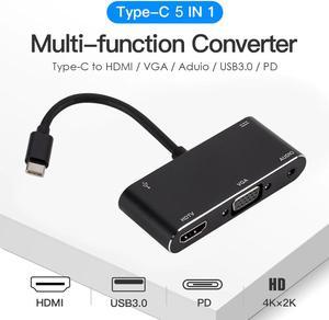 5 in 1 USB Type-C HUB Converter Portable Laptop Notebook PC 4K HDMI VGA 3.5mm Audio USB3.0 PD Adapter