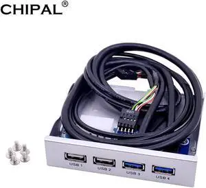 Silver 4 Ports USB 2.0 USB 3.0 Front Panel Hub 20Pin Splitter Internal Combo Bracket Adapter for Desktop 3.5'' Floppy Bay