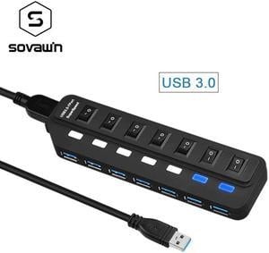 5Gbps USB 3.0 HUB 7 USB Ports Switch LED Splitter Adapter Powered High Speed Multi usb3.0 Hab for imac PC support External Power