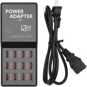 Plug Multi Port B Charger, 12-Port 60W/12A Desktop B Charging Station for iPhone X/8/7/6s/Pl, iPad Air 2/mini 3, Samsun