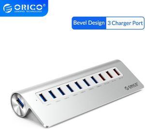 10 Ports Super Speed USB HUB 7 Ports USB3.0 5Gbps 3 USB Charging Ports for iPhone iPad Vl812 Chip-Silver M3H73P