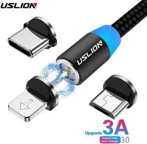 3A Fast Charging Magnetic USB Cable Type C Micro Cable LED Nylon Braided Type-C Magnet Charger For Iphone XS 7  1M