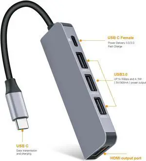 C to HDMI Adapter 5-in-1  Hub(Thunderbolt 3 Compatible) with 4K HDMI 3 3.0 Hub Type-C PD for Type C Devices