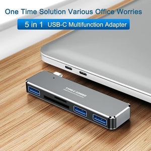 5 In 1 Adapter Universal Splitter Plug And Play Computer Home Office Mini Portable Multifunctional USB3.0 C Hub OTG For IPad Pro