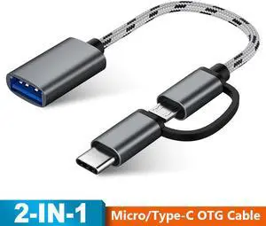 1 pcs 2 in 1 Type-C Male + Micro USB Male To USB 3.0 Female OTG Adapter Cable Nylon Braid  Cord For Phone Tablet U Disk