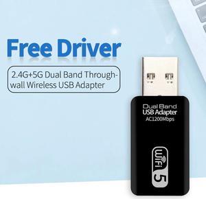 USB Wifi Wireless Network Card 2.4G/5G Dual-Band 1200Mbps wifi Receiver Adapter Dongle for Desktop Laptop