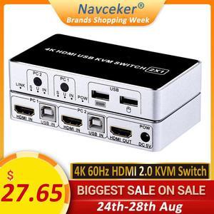 2020 4K 60Hz KVM Switch  2 Port  KVM Switch USB  PC Computer KVM Switch Keyboard Mouse Switcher Box for Laptop,PS4,Xbox