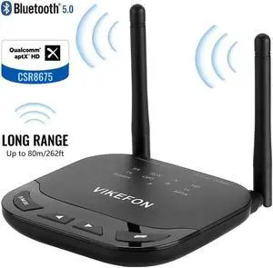 Upgraded Bluetooth 5.0 Audio Transmitter Receiver 1000mAh Support aptX/HD/LL Switch 80m/262ft Long Rang Wireless Adapter