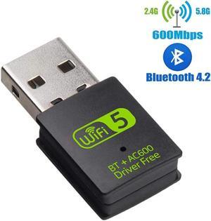 WiFi Bluetooth Adapter 600Mbps Dual Band 2.4/5Ghz Wireless External Receiver Mini WiFi Dongle for PC/Laptop/Desktop