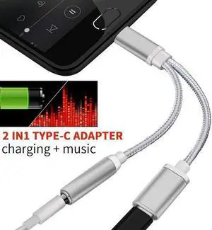 For    2 in 1 USB Type C Cable Fast Charge wire Audio phone Charging Wire USB C 3.5mm Cable