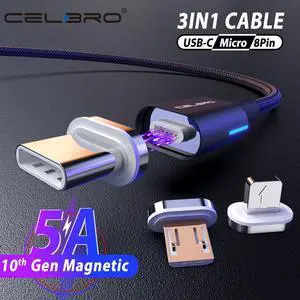 5A Magnetic USB Charging Cable Micro USB Type C Cable Fast Charging Magnetic Cable Charger for  S20 Note10+ 5G  P30