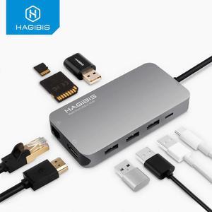 9-in-1 USB C Type-c HUB 3.0 USB-C to HDMI 4K /TF Card Reader PD charging Gigat Ethernet Adapter for MacBook Pro HUB