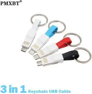 3 in 1 Multi USB keychain Cable Portable Micro USB Type C Charger Short Cable For   Android Phone USBC Mini Cable