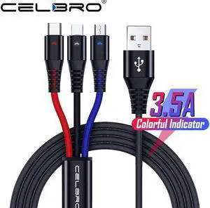 Micro USB Cable USB 3 In 1 Type C Charger Micreusb Cable Type-C LED Universal Mole Phone Charging Wire Cord for