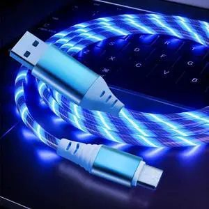 1m usb phone charging cable flowing light charging cord led wire for micro usb type c  Illuminated Fast charger