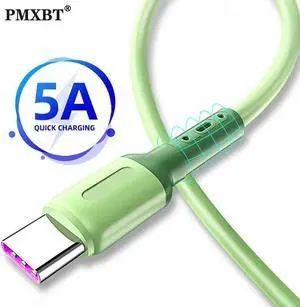 Charging Type C Cable 5A USB C Liquid Soft Silicone  Cord For    2M Mole Phone USB-C Charger Wire