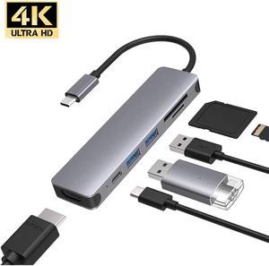 6 in 1 USB-C Hub For MacBook-Pro Type C Adapter Multiport  Card Reader 4K HDMI