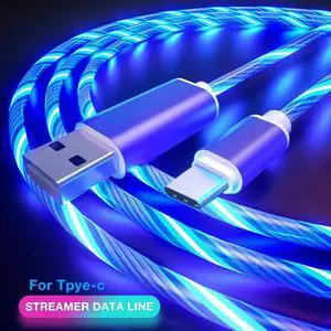 Glow Flowing USB Cable Type C/Micro USB/8Pin Bright  Cable For  S10  Smart phone Charger Charging Wire Cord