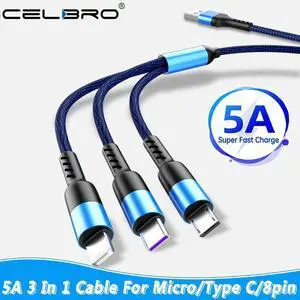 5A 3 in 1 USB Cable Charger Fast Charging Micro USB Type C Cable for  P40 P30  M31s Note 20 Ultra  Wire Cord