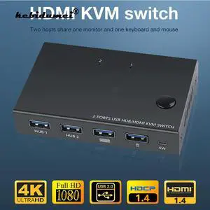 HDMI KVM Switch 2 Port 4K USB Switch KVM Switcher Splitter Box For Sharing Printer Keyboard Mouse KVM Switch HDMI USB Hub