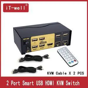 usb hdmi kvm switch 2 Port USB HDMi Switcher  for Dual Monitor Keyboard Mouse With 2 KVM Cable