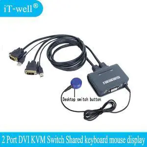2 Port DVI KVM Switch Switcher With Cable for Dual Monitor Keyboard Mouse DVI switch Support desktop controller switching
