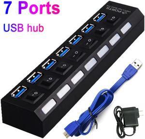 Speed USB Hub 2.0/3.0 Multi USB Hub USB Splitter 7 Ports Adapter Cable Hub With Power On/Off  For PC Computer Accessories