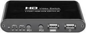 KVM Switch 2 Port 4K Support Wireless Mouse Keyboard Converter For Dual PC Host DJA88