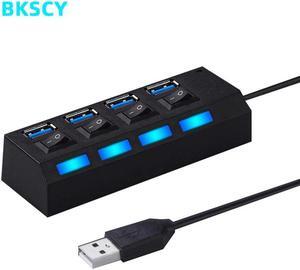 USB HUB 2.0/3.0 4 Port USB Splitter with Power Port Adapter USB Splitter with On/Off Switch for Windows 7/8/10 Laptop Hub