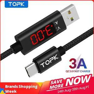 AC27 3A(Max) USB Type C for   Fast Charging USB C With Digital Display Mole Phone Cable