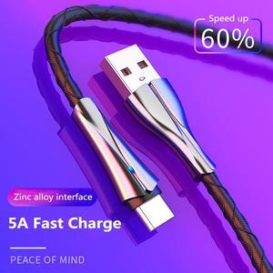 1m USB Type C Zinc Alloy  Cable 5A Fast Charge Braided Wire With Breathing Lamp For  Mole Phone Charger Type-C