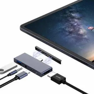 USB C HUB For Ipad Pro Adapter Dongle  With 4k HDMI USB-C Pd 60w Charger  USB 3.0  3.5mm Headphone audio Jack Docking Station