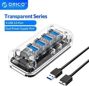 Transparent Series USB HUB 7 4 Port USB 3.0 Splitter with Dual Power Supply Port For Desktop Laptop Computer Accessories