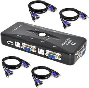4 Port Durable Laptop Adapter Stable Transfer Video Cable Anti-interference Portable Data Switch VGA Splitter Kvm