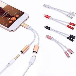 2 in1  USB-C Type C To 3.5mm Aux Audio Charging Cable Adapter Splitter Headphone For