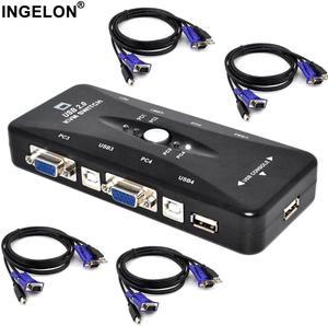 4 port kvm switch USB 2.0 VGA Splitter Printer Mouse Keyboard  Pendrive Share Switcher 1920*1440 VGA Switch Box Adapter