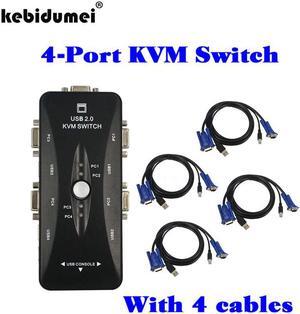 1Set 4 Port USB 2.0 KVM VGA SVGA Switch Hub Box Adapter + 4pcs VGA Cable  (1lot =5pcs =1pcs USB KVM Swith + 4pcs Cables)