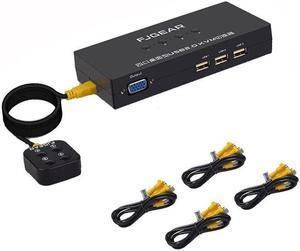 4 Port KVM Switch Box  With Desktop Controller USB Switch multiple computers share USB device monitor Send Connector Wire