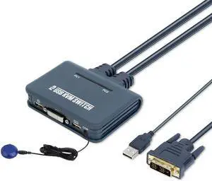 2 Port DVI Switch 2 In 1 Out USB Mouse And Keyboard Monitor  Sharing HD Computer Screen Kvm Switch