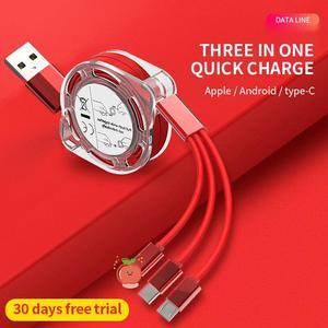 3in1 Retractable USB Type C Micro USB charge Cable for mole phone Charger Cable 1m 2.4A Fast Charging TPE cord