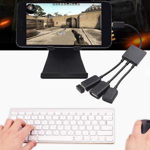 3 in 1 Male to Female Dual Micro USB 2.0 Host OTG Hub Adapter Cable USB Splitter For