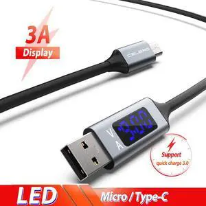 LED Digital Display Micro Usb Type C Charger Cable 3A Typec Cabo Tipo C for  Note10 S10  Mi 9 Redmi Note 8 5 Pro 8A