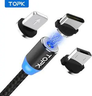 AM23 1M LED Magnetic Cable & Micro USB Cable & USB Type C Cable Nylon Braided Type-C Magnet Charger Cable for iPhone Xs Max