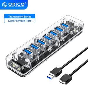 Desktop Transparent USB 3.0 HUB 4 7 Ports 5Gbps High Speed with Power Charger for Mole Phone Windows Mac Linux Laptop PC