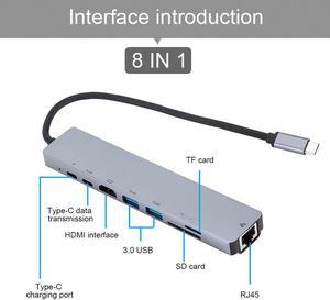 8-In-1 USB C Hub Type C to HDMI RJ45 Ethernet USB 3.0 Ports /TF Card Reader USB-C PD Power Delivery for MacBook Pro Dock